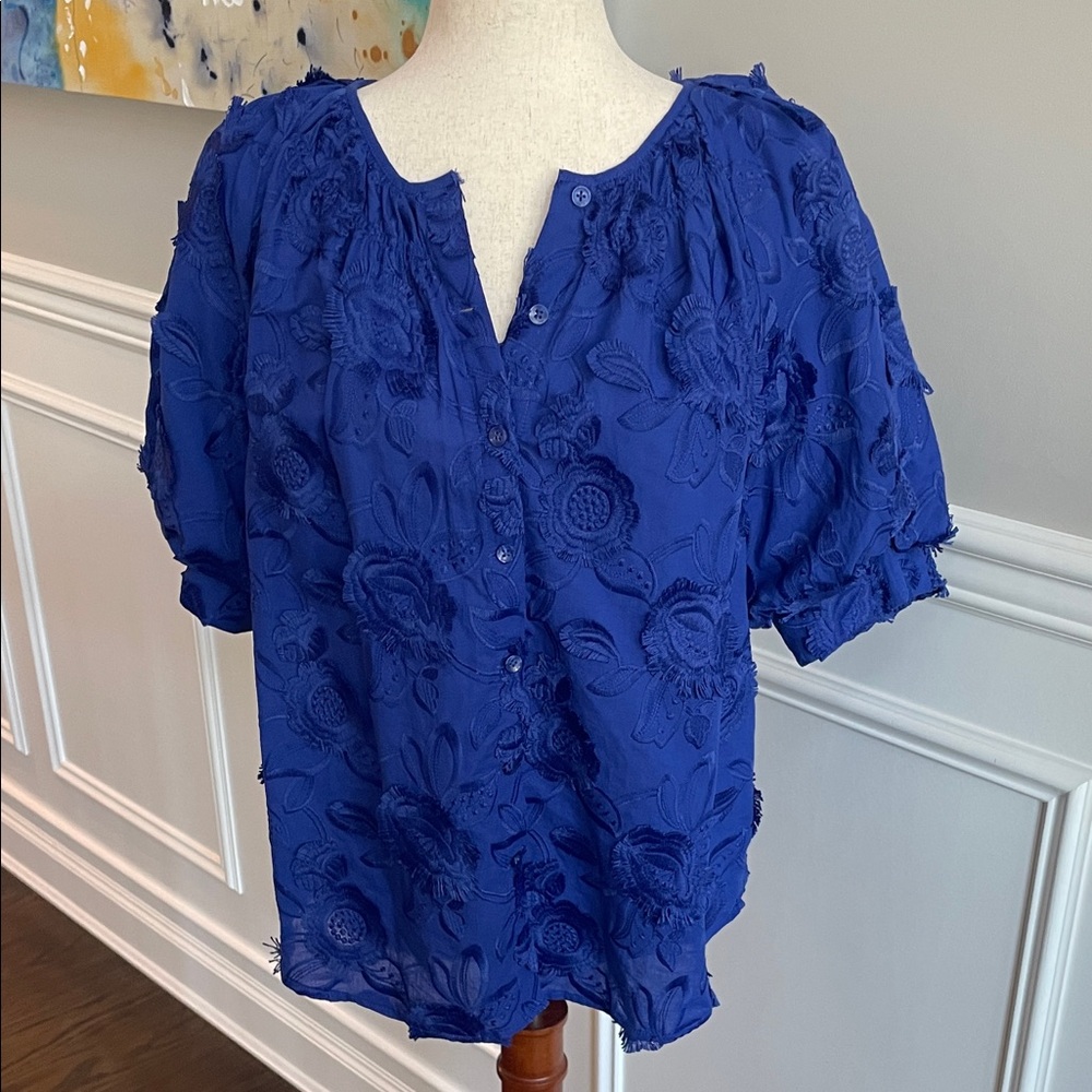 Elegant Blue Floral Women's Blouse